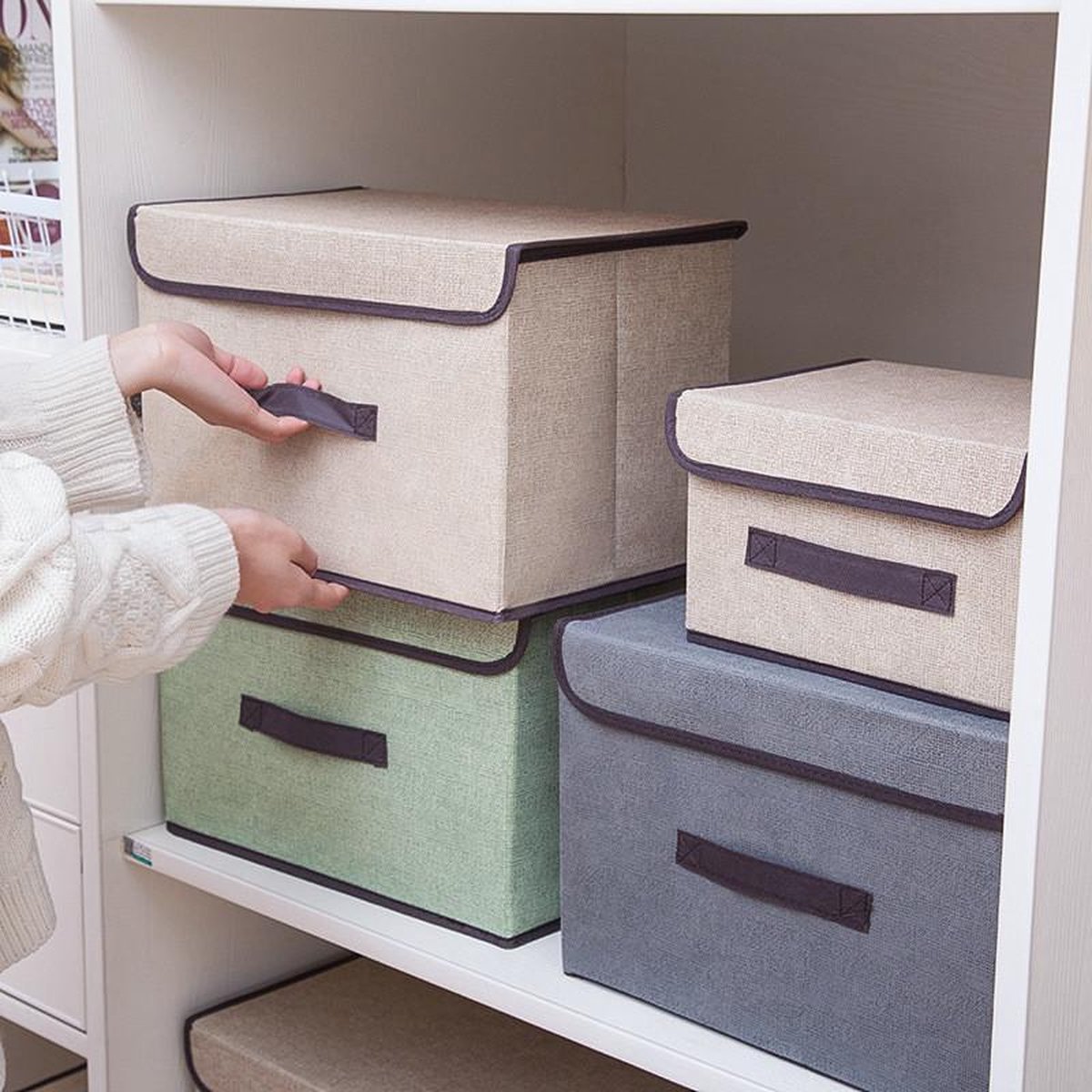 2 Stuks opvouwbare opbergbox- Stevig duurvast materiaal beige 37 * 24 * 24
