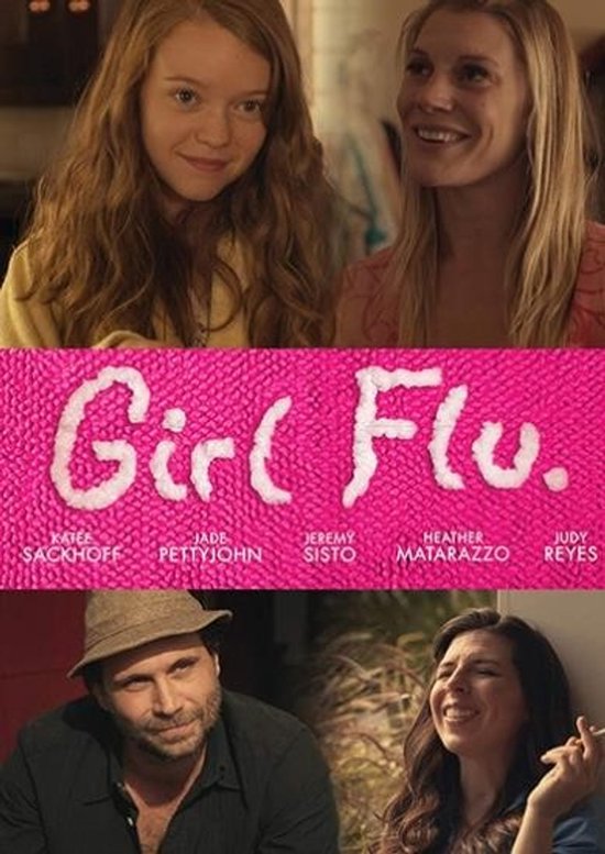 Twee vrouwen en een man glimlachen naar de camera. De titel 'Girl Flu.' is zichtbaar.