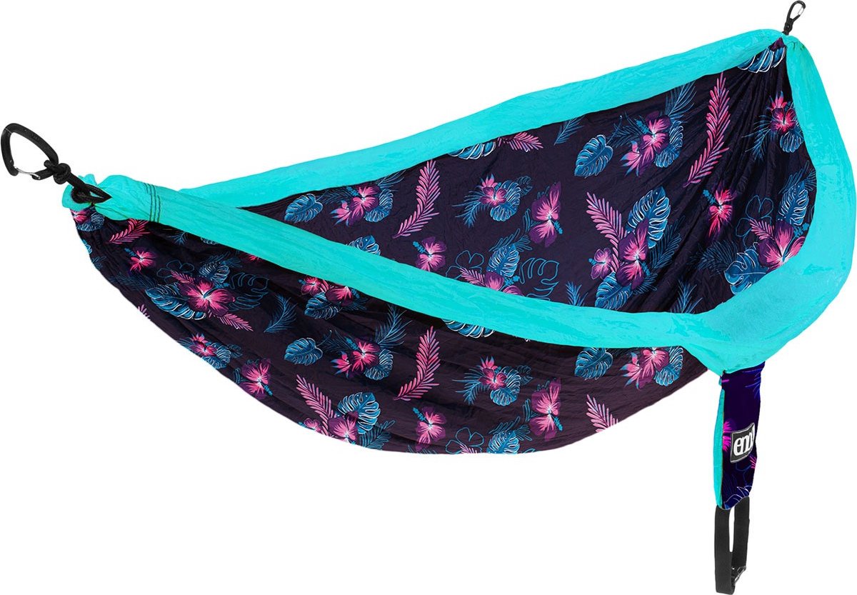 Eno Hangmat Doublenest Print 2,8 M Nylon Zwart/blauw 4-delig
