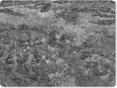 Muismat Vincent van Gogh - Grasveld met bloemen en vlinders in zwart wit - Schilderij van Vincent van Gogh muismat rubber - 23x19 cm - Muismat met foto