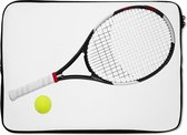 Laptophoes 14 inch 36x26 cm - Tennis - Macbook & Laptop sleeve Tennisracket en tennisbal op een witte achtergrond - Laptop hoes met foto