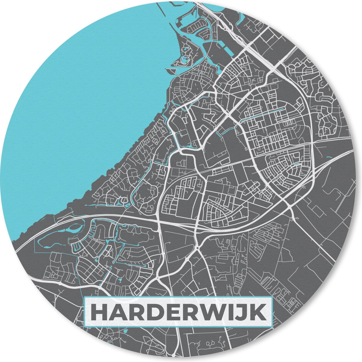 Muismat rond 30x30 cm - Mousepad Stadskaart - Harderwijk - Grijs - Blauw - Ronde muismatten