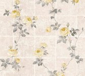 A.S. Création behangpapier bloemen geel, grijs, zilver en beige - AS-345013 - 53 cm x 10,05 m