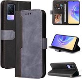 Voor vivo V21e/Y73 2021 Zakelijke stiksels-kleur Horizontale Flip PU lederen tas met houder & kaartsleuven & fotolijst (grijs)