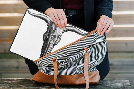Etui pour ordinateur portable 13 pouces 34x24 cm - Illustration animalière de crâne - Etui pour Macbook & Laptop Une illustration d'un crâne de taureau avec des cornes - Etui pour ordinateur portable avec photo