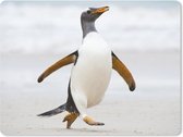 Muismat - Mousepad - Een pinguïn rent over het strand - 23x19 cm