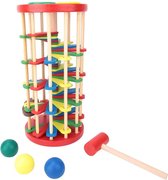 Ballentoren -  klassiek desktop spel, pond en roll houten toren speelgoed met hamer felle kleur klopt de bal uit ladder leisure game- (WK 02127)