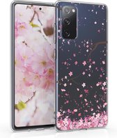 kwmobile telefoonhoesje geschikt voor Samsung Galaxy S20 FE - Hoesje voor smartphone in poederroze / donkerbruin / transparant - Kersenbloesembladeren design