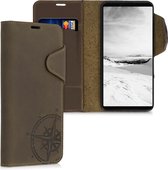 kalibri hoesje voor Sony Xperia 10 III - leren hoes met pasjeshouder - Vintage Kompas design - bruin