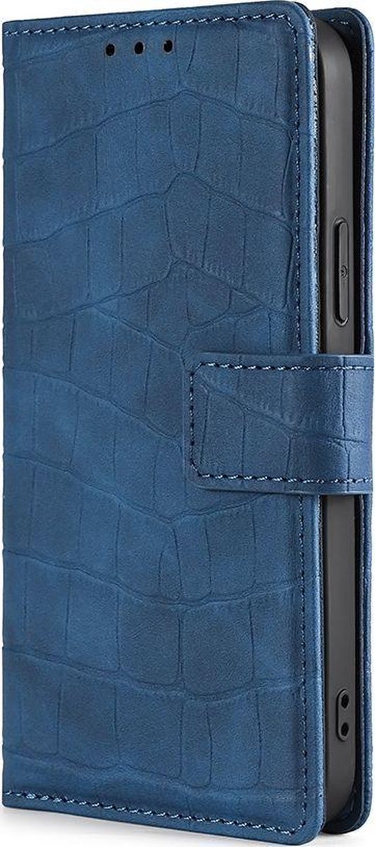 Mobigear Telefoonhoesje geschikt voor Motorola Moto E7i Power Hoesje | Mobigear Croco Bookcase Portemonnee | Pasjeshouder voor 3 Pasjes | Telefoonhoesje voor Pinpas / OV Kaart / Rijbewijs - Blauw