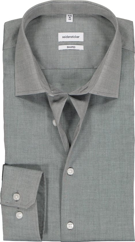 Seidensticker shaped fit overhemd - grijs - Strijkvrij - Boordmaat: 43