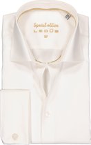 Ledub Slim Fit overhemd - dubbele manchet - beige twill - Strijkvrij - Boordmaat: 46