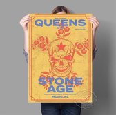 Queens Of The Stone Age Poster Skelet Schedel Bloemen Retro Poster Geel  E