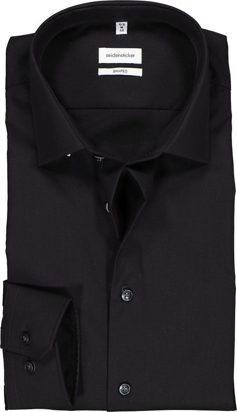 Seidensticker shaped fit overhemd - zwart - Strijkvrij - Boordmaat: 40