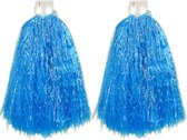 2x Stuks cheerball/pompom blauw met ringgreep 33 cm - Cheerleader verkleed accessoires