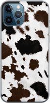 Apple iPhone 12 Pro Max Telefoonhoesje - Transparant Siliconenhoesje - Flexibel - Met Dierenprint - Koeien Patroon - Donkerbruin