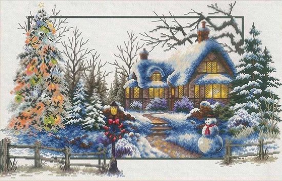 Borduurpakket Winter Cottage voorbedrukt - Needleart World