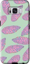 Samsung Galaxy S8 Telefoonhoesje - Extra Stevig Hoesje - 2 lagen bescherming - Met Plantenprint - Tropische Blaadjes - Lichtgroen