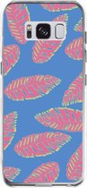 Samsung Galaxy S8 Telefoonhoesje - Transparant Siliconenhoesje - Flexibel - Met Plantenprint - Tropische Blaadjes - Donkerblauw