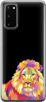 Samsung Galaxy S20 Telefoonhoesje - Transparant Siliconenhoesje - Flexibel - Met Dierenprint - Leeuw - Oranje