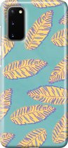 Samsung Galaxy S20 Telefoonhoesje - Premium Hardcase Hoesje - Dun en stevig plastic - Met Plantenprint - Tropische Blaadjes - Donkergroen