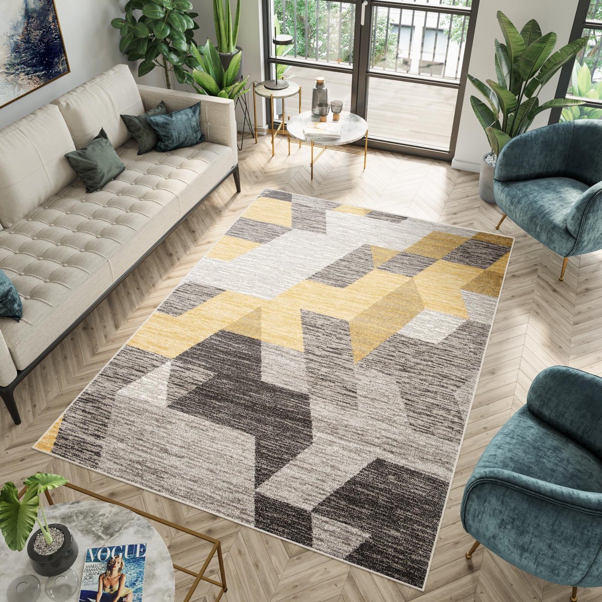 Tapiso Fiesta Vloerkleed Bruin Grijs Woonkamer 3D Tapijt Maat- 133x190