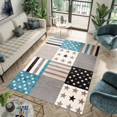 Tapiso Fiesta Vloerkleed Tiener Kinderkamer Blauw Grijs Maat- 160x230