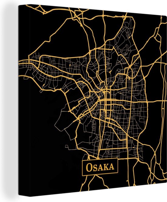 Peinture sur Toile City Map - Osaka - Or - Zwart - 90x90 cm - Décoration murale