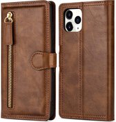 iPhone 12 Pro Max Book Case Hoesje met Rits - Kunstleer - Pasjeshouder - Portemonnee - Apple iPhone 12 Pro Max - Bruin