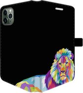 iPhone 11 Pro Hoesje -  Pasjeshouder Telefoon  - Portemonneehoesje - Met Dierenprint - Leeuw - Paars