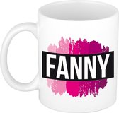 Fanny  naam cadeau mok / beker met roze verfstrepen - Cadeau collega/ moederdag/ verjaardag of als persoonlijke mok werknemers