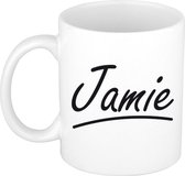 Jamie naam cadeau mok / beker met sierlijke letters - Cadeau collega/ vaderdag/ verjaardag of persoonlijke voornaam mok werknemers