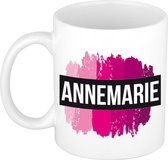 Annemarie  naam cadeau mok / beker met roze verfstrepen - Cadeau collega/ moederdag/ verjaardag of als persoonlijke mok werknemers