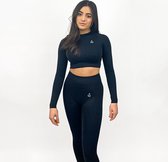 VANO WEAR Sportoutfit / sportkleding set voor dames / fitness legging + sport top (Zwart)