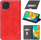 Voor Samsung Galaxy M32 Doek Textuur Retro Horizontale Flip PU Lederen Schokbestendige Case met Houder & Kaartsleuf (Rood)