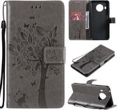 Voor Nokia X20 Boom & Kat Patroon Geperst Afdrukken Horizontale Flip PU Lederen Case met Houder & Kaartsleuven & Portemonnee & Lanyard (Grijs)