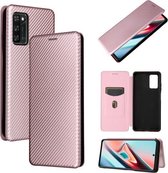 Voor Blackview A100 Carbon Fiber Textuur Magnetische Horizontale Flip TPU + PC + PU Lederen Case met Card Slot (Roze)