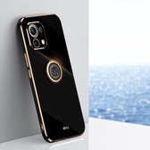 Voor Geschikt voor Xiaomi Mi 11 Lite XINLI Rechte 6D Plating Gouden Rand TPU Schokbestendig Hoesje met Ringhouder (Zwart)