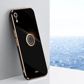 XINLI rechte 6D plating gouden rand TPU schokbestendige hoes met ringhouder voor iPhone XR (zwart)