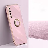 Voor Huawei P30 XINLI Rechte 6D Plating Gouden Rand TPU Schokbestendig Hoesje met Ring Houder (Cherry Purple)