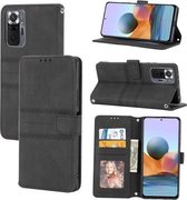 Voor Xiaomi Redmi Note 10 Pro Max Reliëf Gestreepte Magnetische Gesp PU + TPU Horizontale Flip Lederen Case met Houder & Kaartsleuf & Portemonnee & Fotolijst & Sling (Zwart)