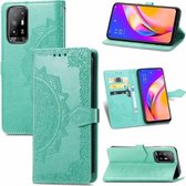 Voor OPPO A94 5G/F19 Pro+ 5G/Reno5 Z Mandala Bloem Reliëf Horizontale Flip Lederen Case met Houder & Drie Kaartsleuven & Portemonnee & Lanyard (Groen)