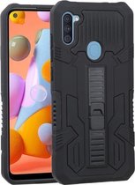 Voor Samsung Galaxy A11 Vanguard Warrior All Inclusive dubbele kleur schokbestendig TPU + pc-beschermhoes met houder (rotszwart)