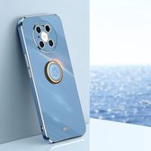 Voor Huawei Mate 40 Pro XINLI Rechte 6D Plating Gouden Rand TPU Shockproof Case met Ring Houder (Celestial Blue)
