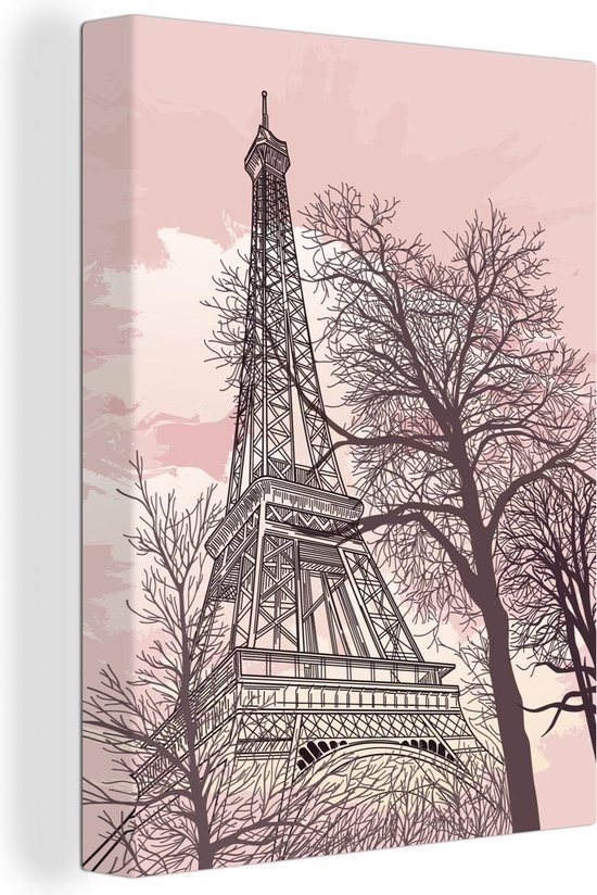 Canvas Schilderij Parijs - Eiffeltoren - Illustratie - 30x40 cm - Wanddecoratie