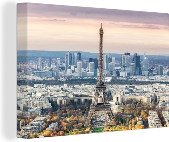 Canvas schilderij 140x90 cm - Wanddecoratie Parijs - Eiffeltoren - Skyline - Muurdecoratie woonkamer - Slaapkamer decoratie - Kamer accessoires - Schilderijen