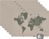Placemat - Placemats kunststof - Wereldkaart - Dieren - Olifant - 45x30 cm - 6 stuks - Hittebestendig - Anti-Slip - Onderlegger - Afneembaar