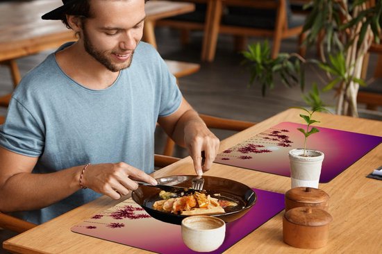 Set de table - Napperons de table en plastique - Soleil - Palmier - Été - 45x30 cm - 6 pièces - Résistant à la chaleur - Antidérapant - Pad - Amovible