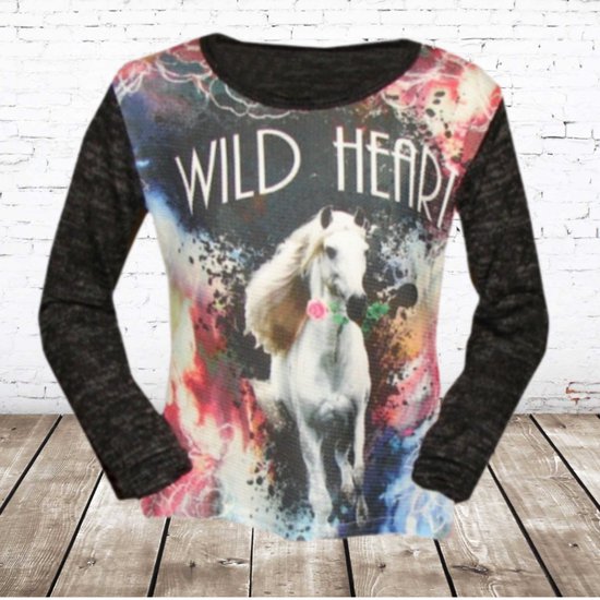 Shirt met paard Wild heart zwart -s&C-86/92-Longsleeves meisjes