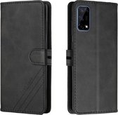 Voor Realme 7 5G Stiksels Stijl 2-Kleur Koe Textuur Horizontale Flip PU Lederen Case met Houder & Kaartsleuf & Lanyard (Zwart)
